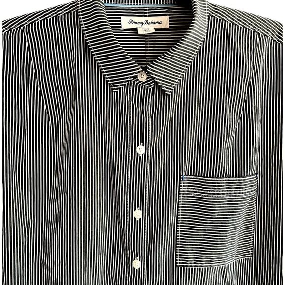 Women's Classic Navy White Nautical Tommy Bahama Button Down Shirt Size Medium - Picture 4 of 8